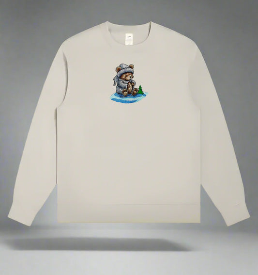 Mint Green long-sleeve sweatshirt with a teddy bear graphic on a gray background