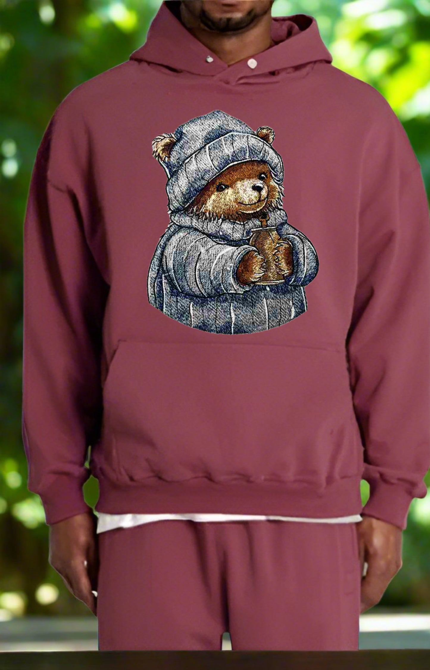 Timberline Guardian: Brown Bear & Pine Forest Embroidered Hoodie – Wild Majesty 🐻🌲 | Solo Artisan Crafted