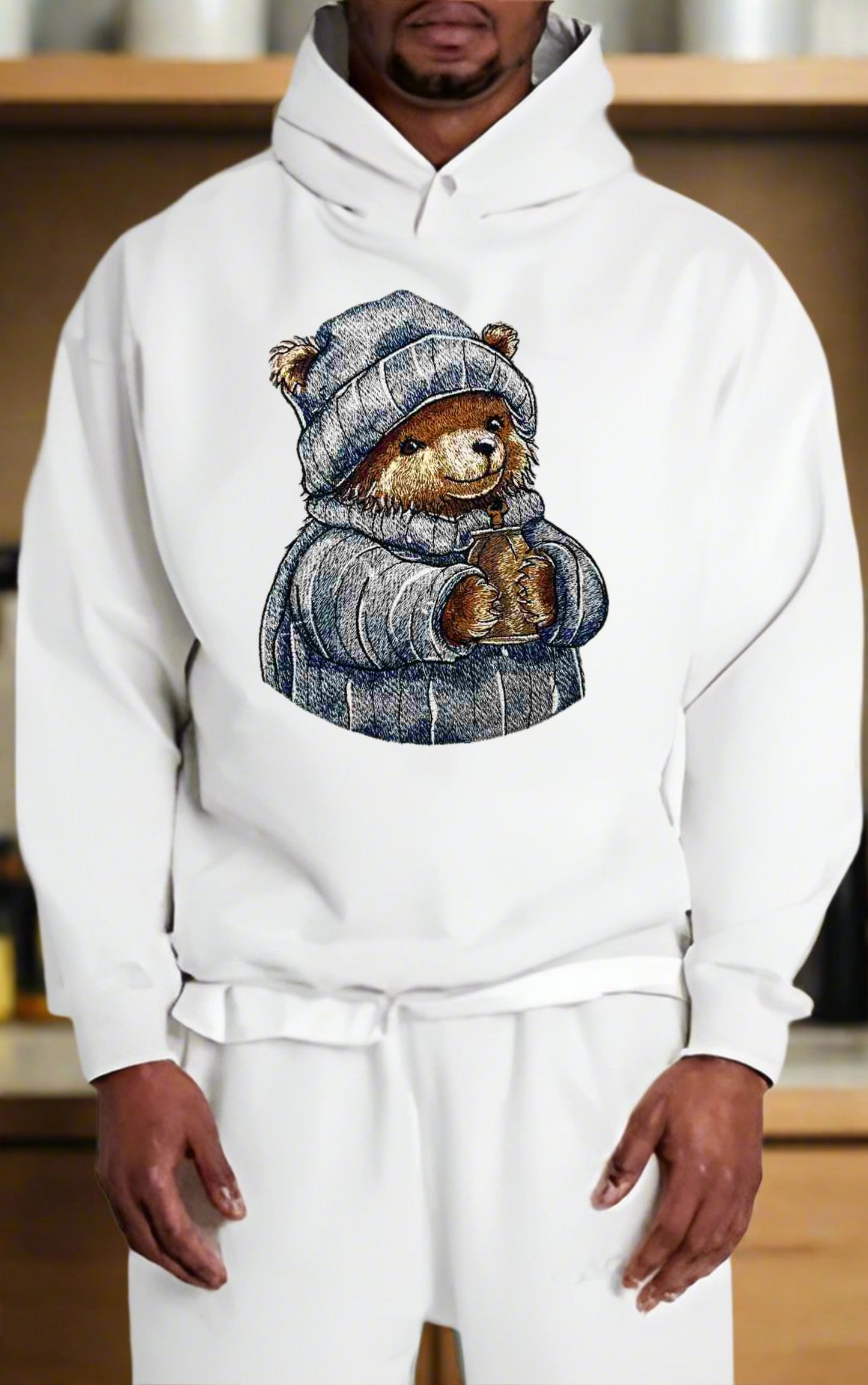 Timberline Guardian: Brown Bear & Pine Forest Embroidered Hoodie – Wild Majesty 🐻🌲 | Solo Artisan Crafted