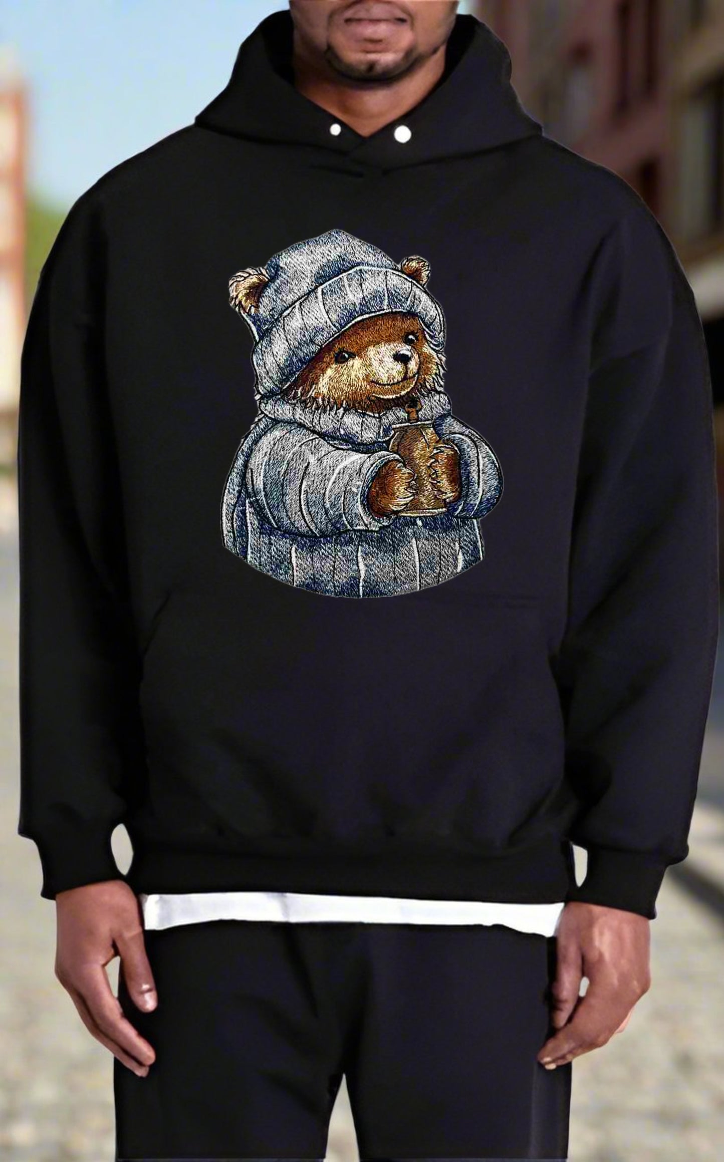 Timberline Guardian: Brown Bear & Pine Forest Embroidered Hoodie – Wild Majesty 🐻🌲 | Solo Artisan Crafted
