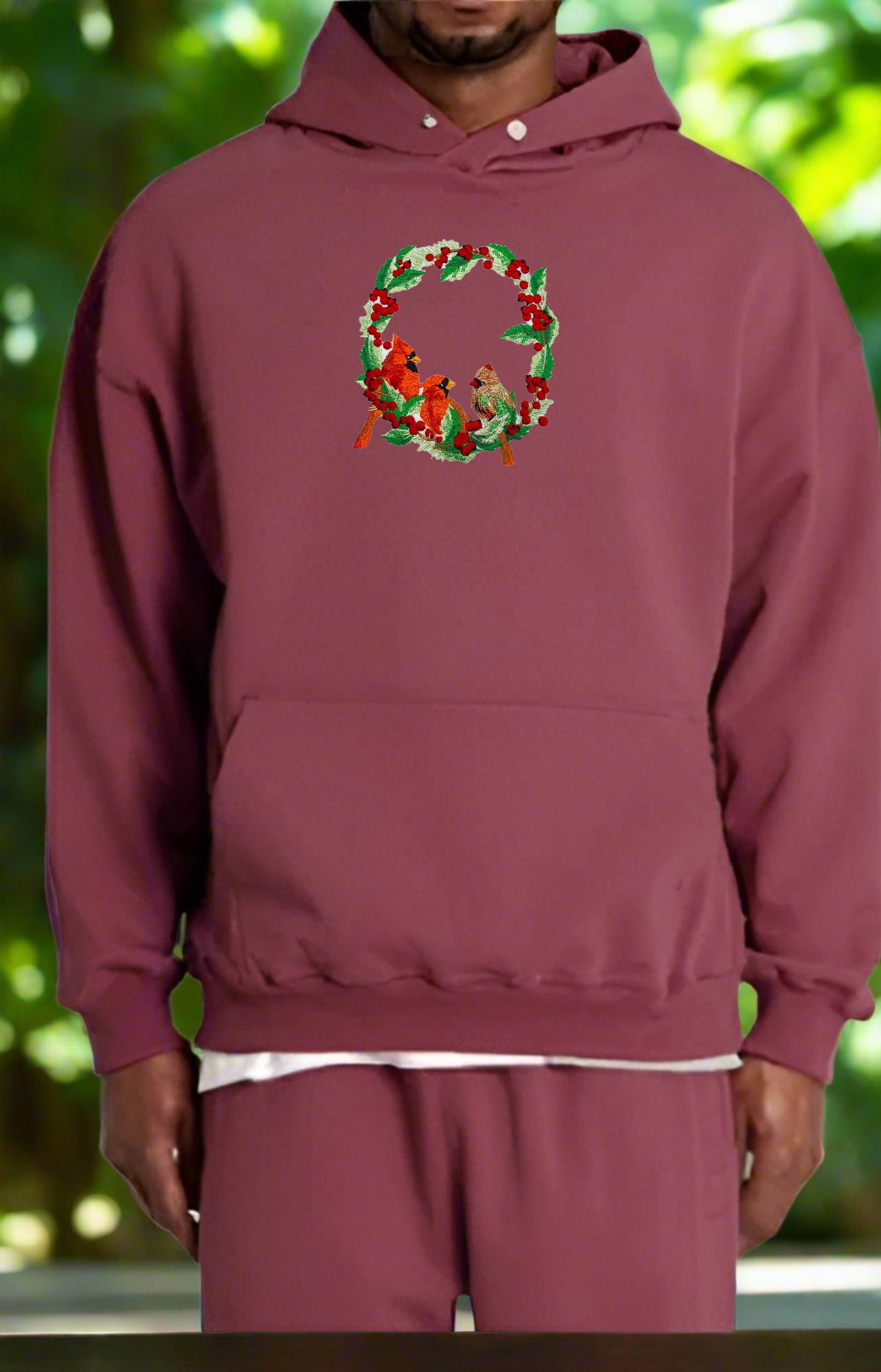 Merry Christmas Cardinal Wreath Embroidery - Holiday Gift