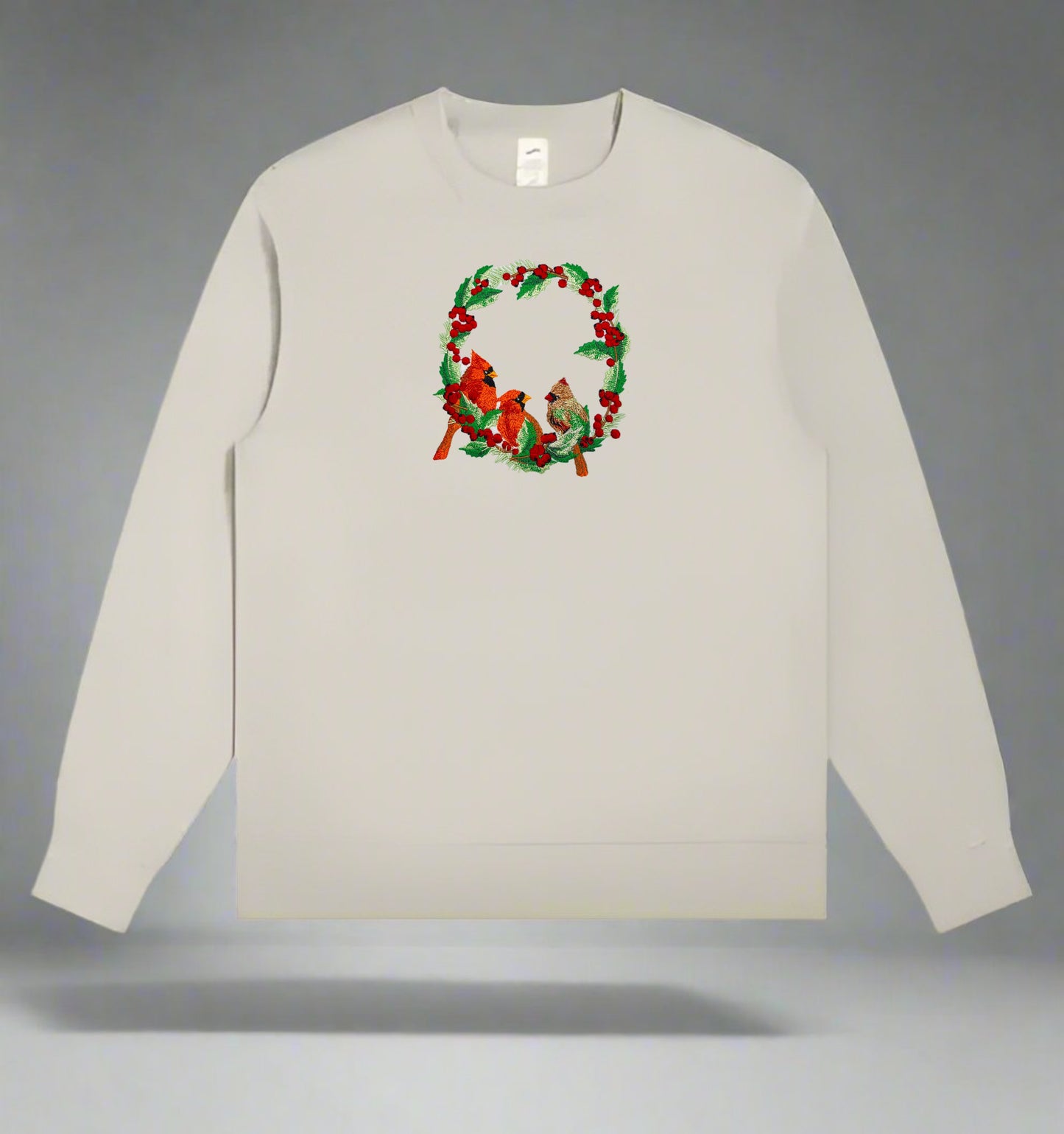 Merry Christmas Cardinal Wreath Embroidery - Holiday Gift