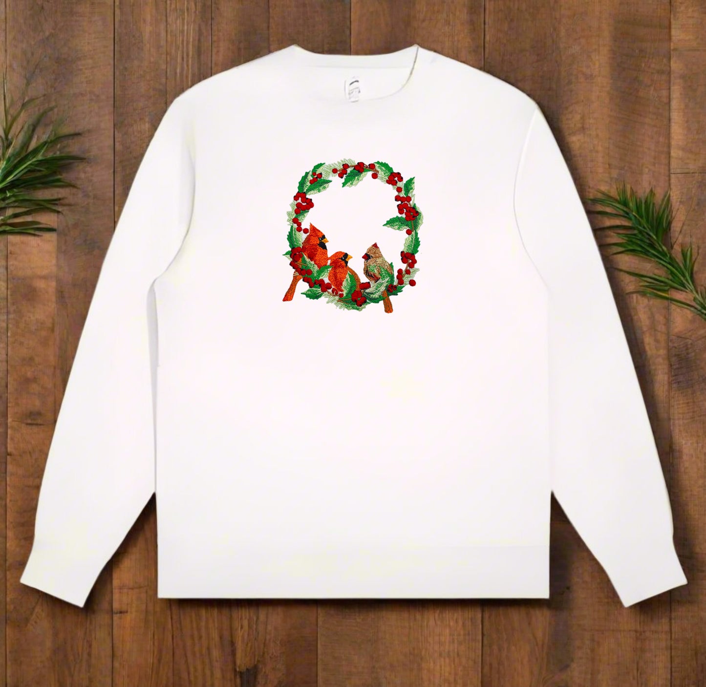 Merry Christmas Cardinal Wreath Embroidery - Holiday Gift