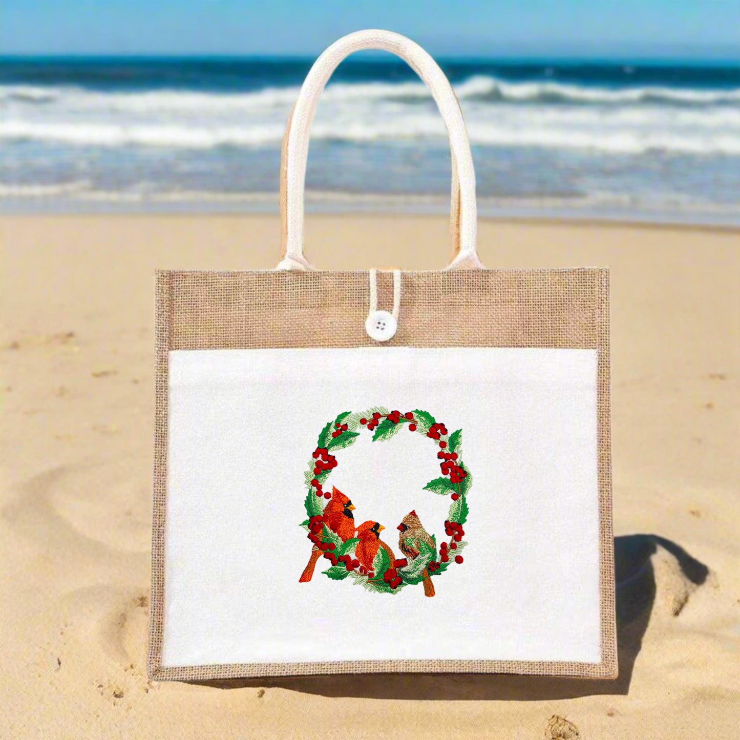 Merry Christmas Cardinal Wreath Embroidery - Holiday Gift