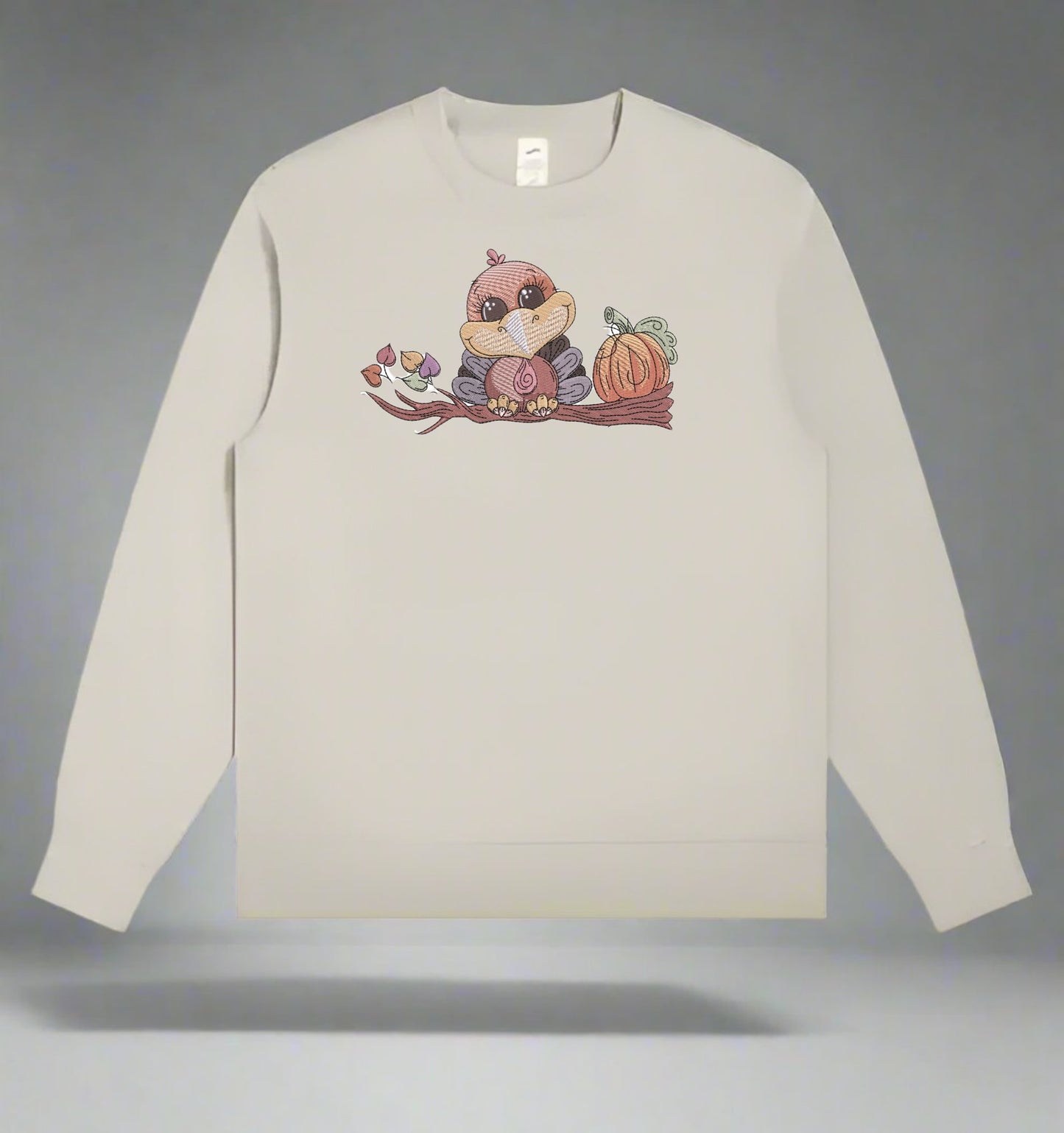 Mint Green long-sleeve sweat shirt with a cute animal design on a gray background