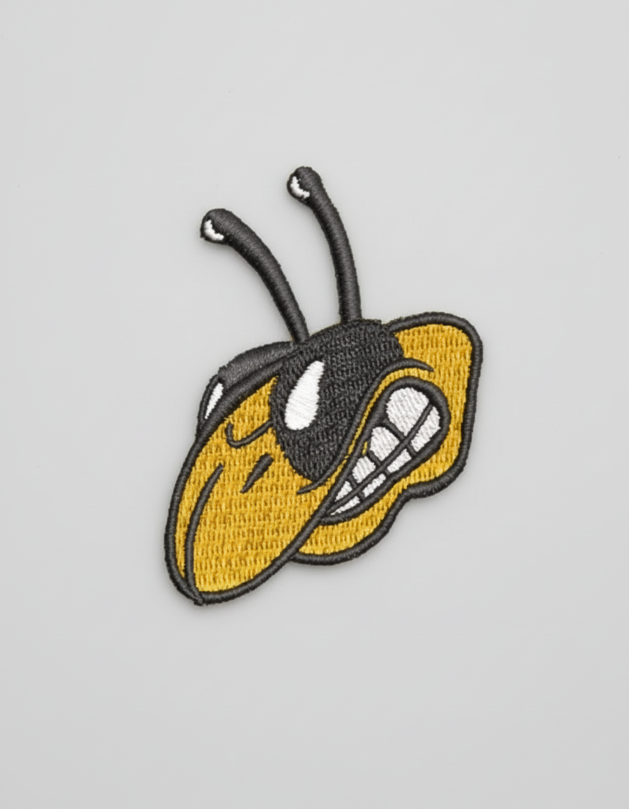 Yellow and black Bee design on a grid background