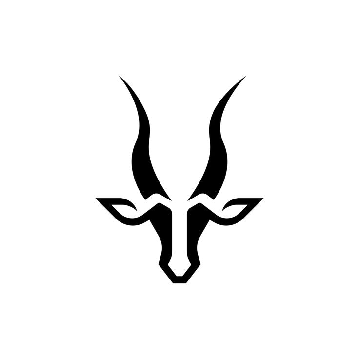 Black antelope head silhouette on a white background