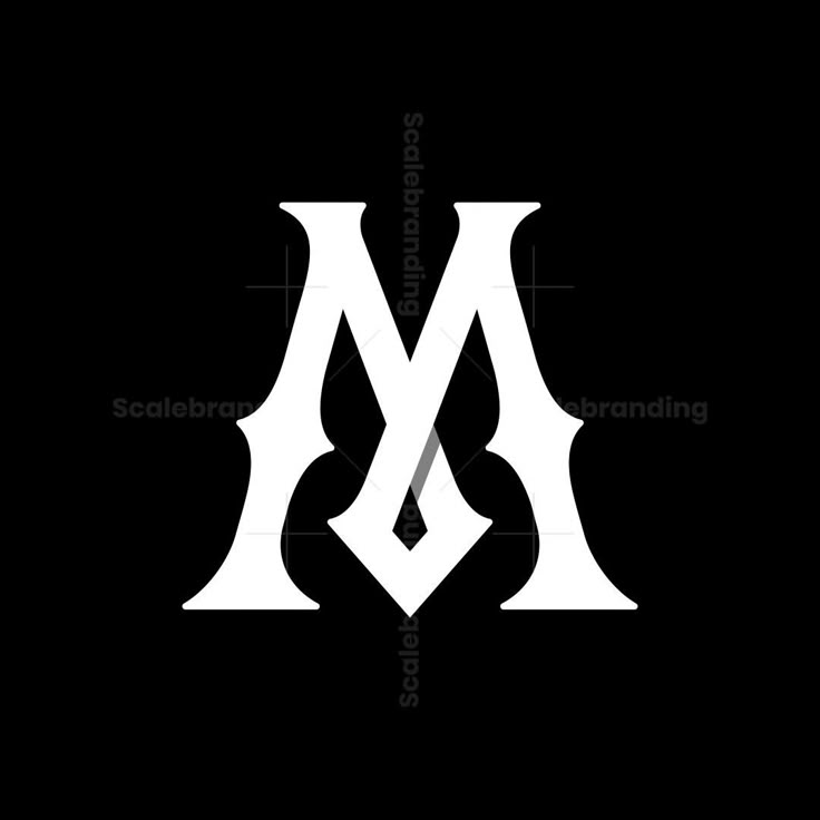 White letter 'M' logo on a black background