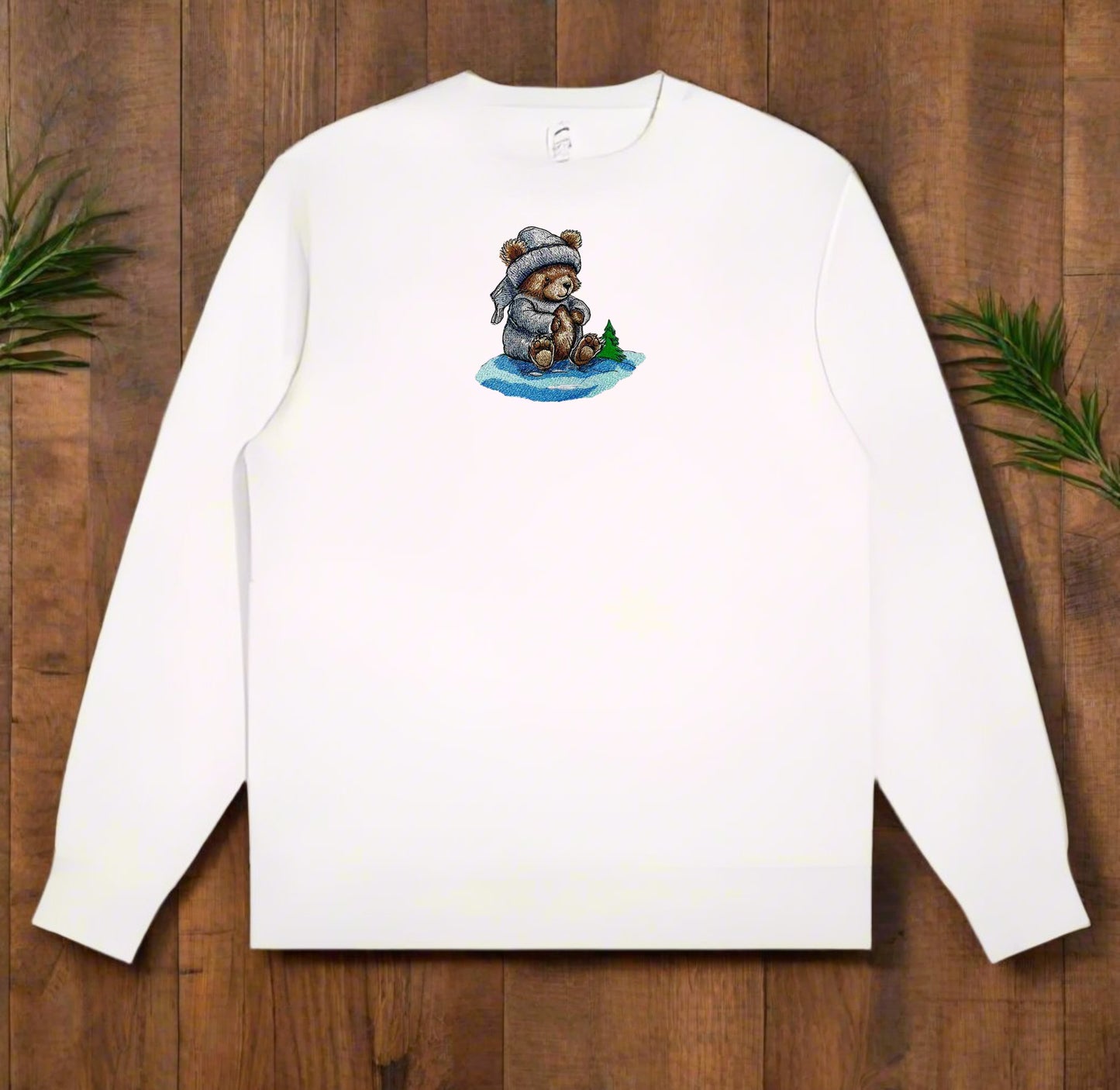 Cozy Winter Bear: Snowforest Embroidered Sweatshirt – Arctic Serenity 🐻❄️ | Solo Artisan Crafted