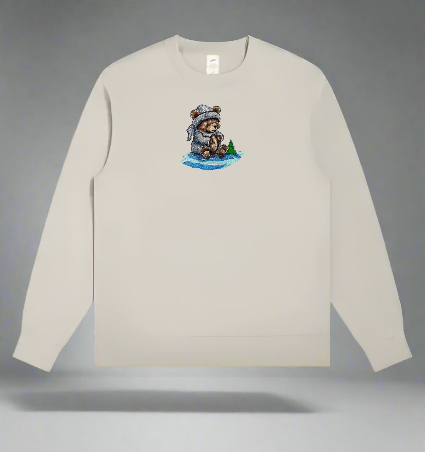 Cozy Winter Bear: Snowforest Embroidered Sweatshirt – Arctic Serenity 🐻❄️ | Solo Artisan Crafted