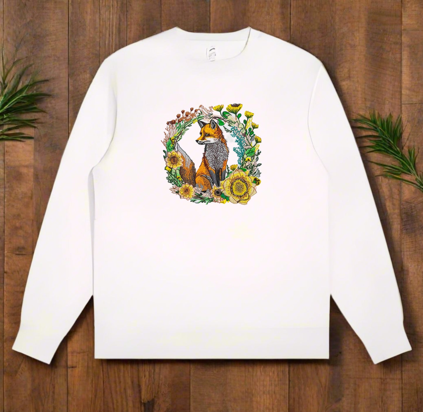 Enchanted Fox & Moonlit Floral Embroidered Sweatshirt – Celestial Comfort 🌿🦊 | Artisan Alchemy, Ethically Woven