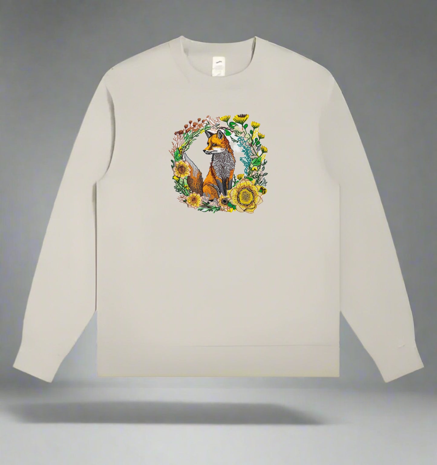 Enchanted Fox & Moonlit Floral Embroidered Sweatshirt – Celestial Comfort 🌿🦊 | Artisan Alchemy, Ethically Woven