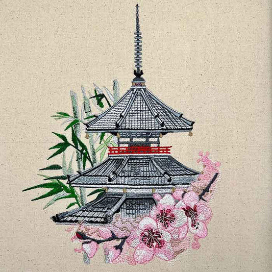 apanese Pagoda Embroidery with Flowers