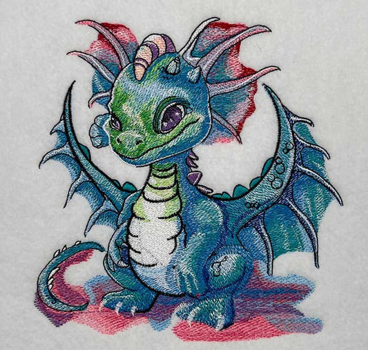 Whimsical Blue Dragon Embroidery – Creative Spirit