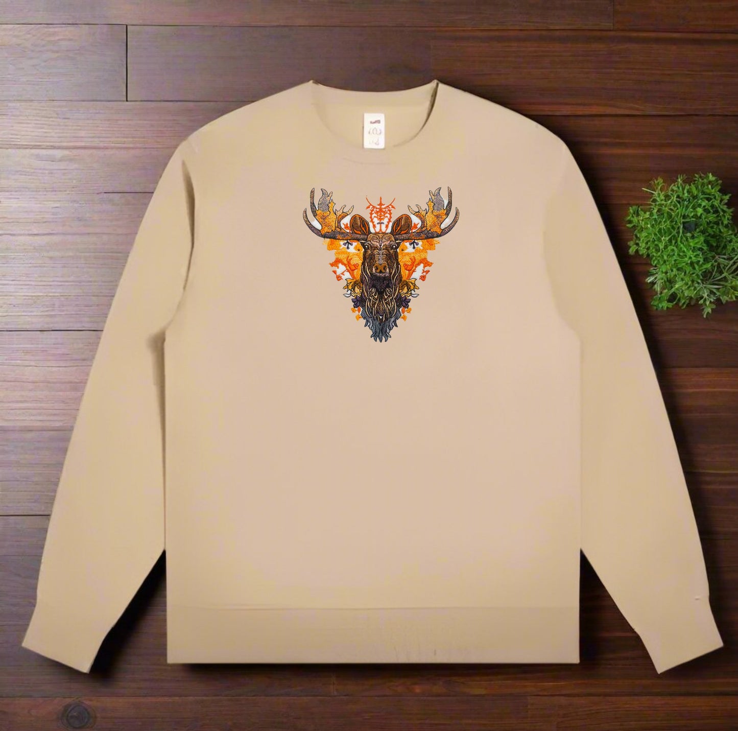 Blaze Orange Moose Embroidered Sweatshirt – Autumn’s Fiery Muse 🦌🔥 Artisan Crafted