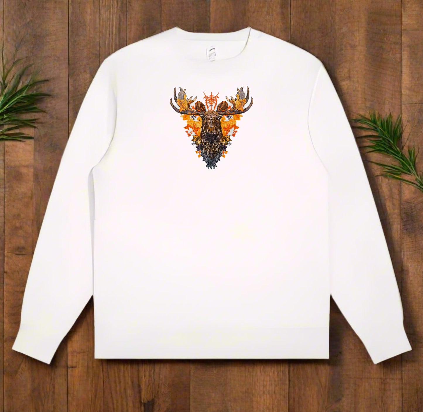 Blaze Orange Moose Embroidered Sweatshirt – Autumn’s Fiery Muse 🦌🔥 Artisan Crafted