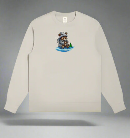 Mint Green long-sleeve sweatshirt with a teddy bear graphic on a gray background