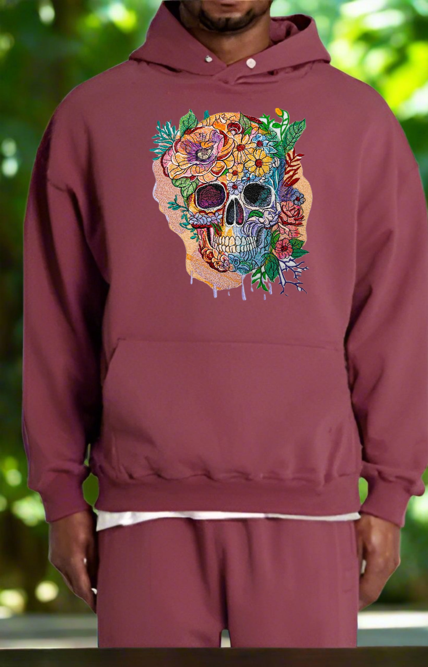 Luxurious Floral Skull Embroidery Artwork