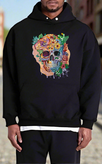 Luxurious Floral Skull Embroidery Artwork