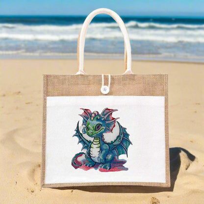 Mythweave Majesty: Enchanted Whimsy Dragon Embroidery Jute Tote – Folklore & Fire in Sustainable Thread