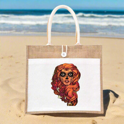 Sweet Reverie: Art Sugar Girl Embroidered Jute Tote – Whimsical Threads of Joy