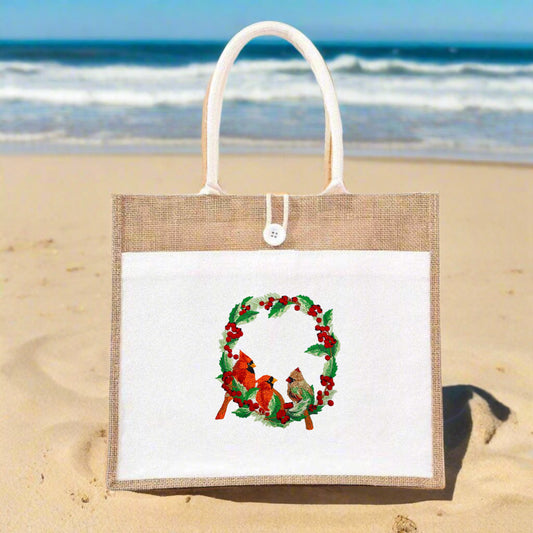 Merry Christmas Cardinal Wreath Embroidery - Holiday Gift