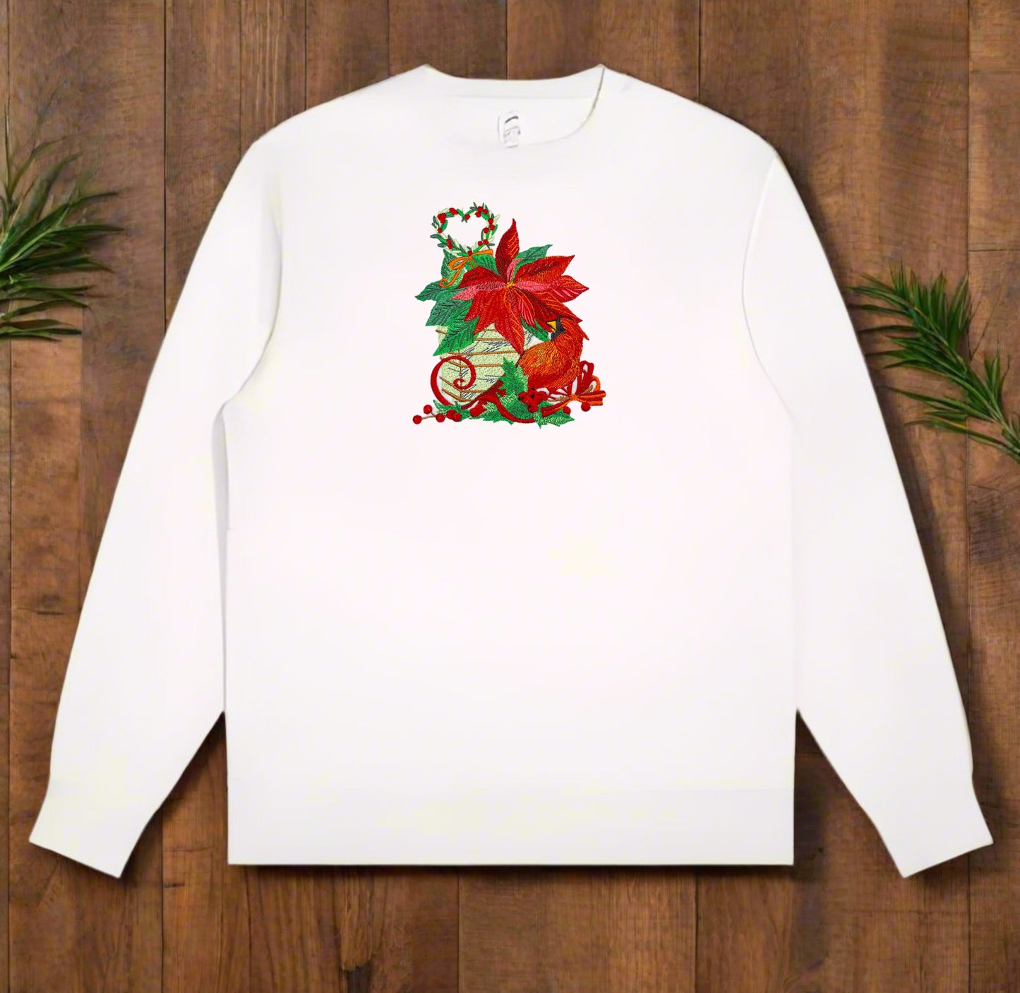 🎄 Cozy Poinsettia & Cardinal Embroidered Collection | Festive Sweatshirt, Hoodie & Jute Handbag | Holiday Fashion & Eco-Friendly Style | Hand-Stitched, Durable & Uniquely Festive 🕊️