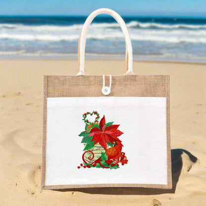 🎄 Cozy Poinsettia & Cardinal Embroidered Collection | Festive Sweatshirt, Hoodie & Jute Handbag | Holiday Fashion & Eco-Friendly Style | Hand-Stitched, Durable & Uniquely Festive 🕊️