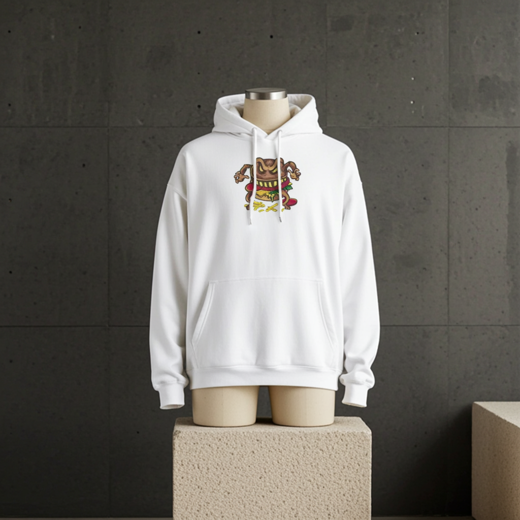 كنزة مطرزة بشعار "هيكس أوف ذا هانغري: كيرسد برجر" - إصدار "بوسيسد باتي" 🍔💀 | صناعة حرفية فردية