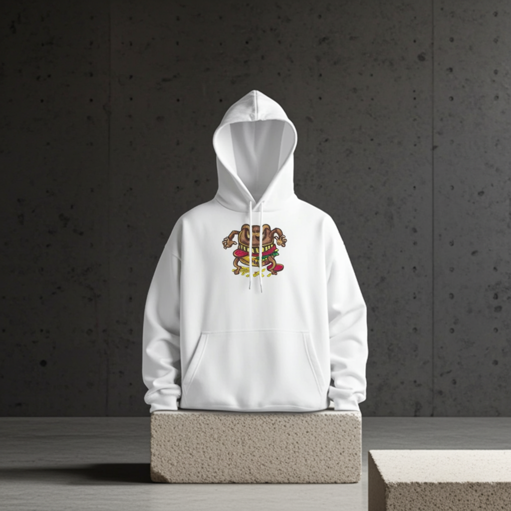 كنزة مطرزة بشعار "هيكس أوف ذا هانغري: كيرسد برجر" - إصدار "بوسيسد باتي" 🍔💀 | صناعة حرفية فردية