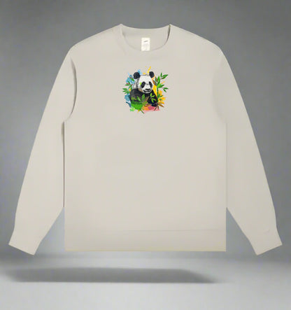 Mint green  long-sleeve sweatshirt with a panda design on a gray background
