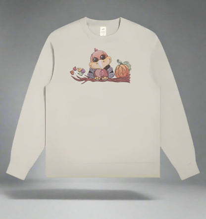Mint Green  long-sleeve sweat shirt with a cute animal design on a gray background