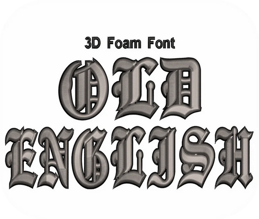 3D foam font in old English style on a white background