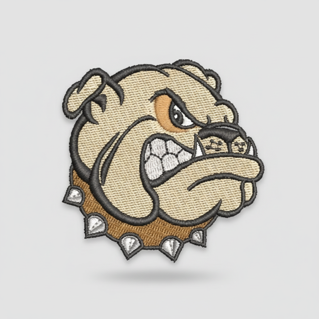 Bulldog head with spiked collar on a grid background