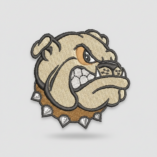 Bulldog head with spiked collar on a grid background