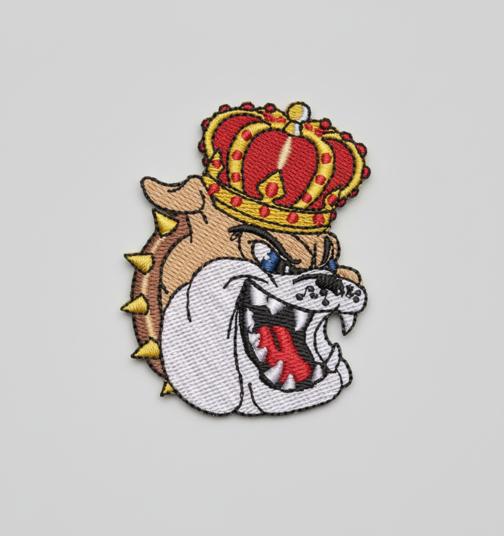 Bulldog with a crown on a grid background