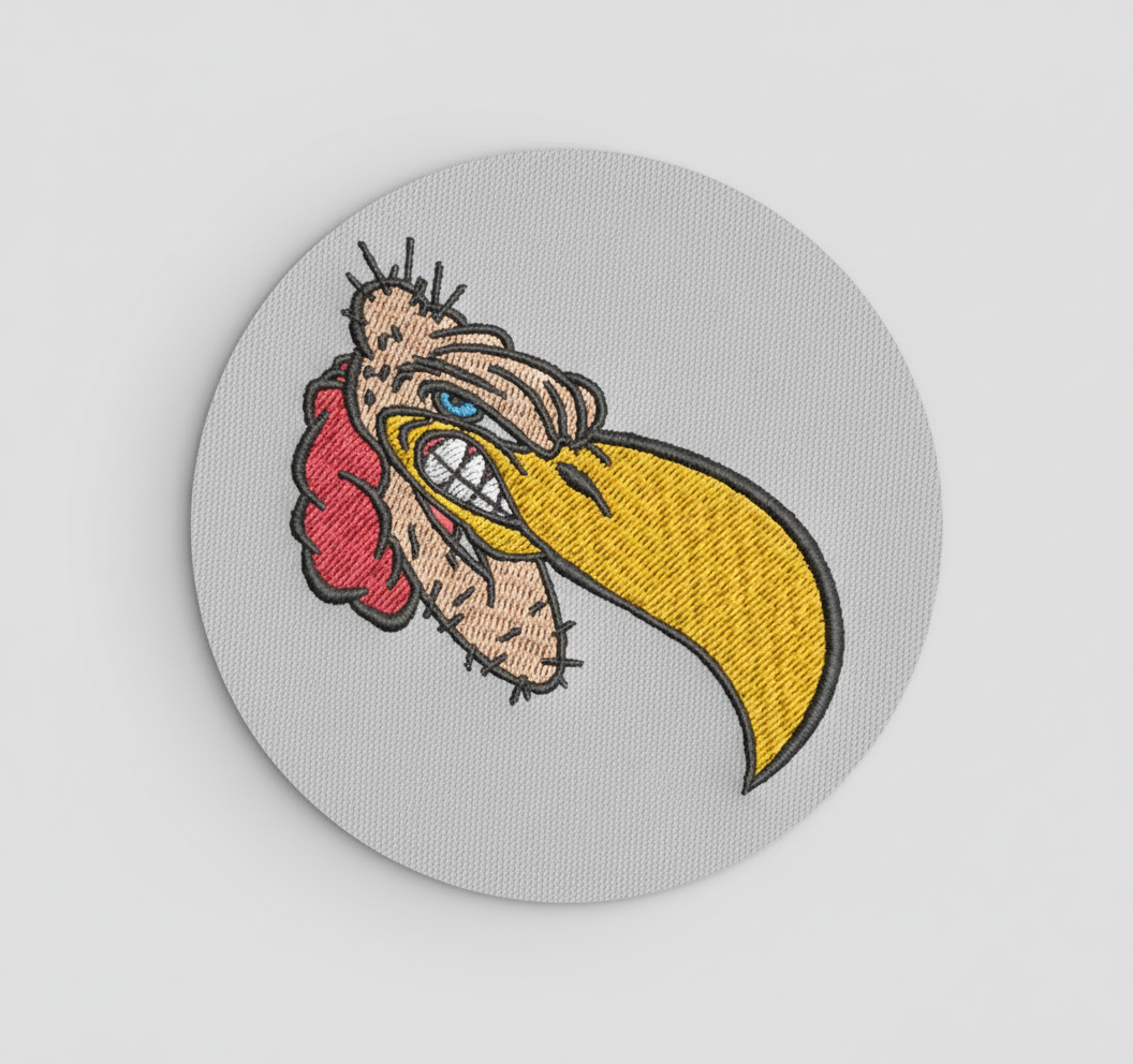 Embroidered patch of a Buzzard on  a grid background