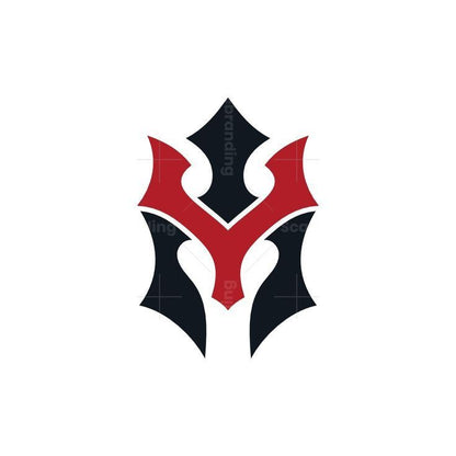 Black and red logo on a white background