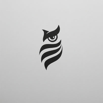 Black owl logo on a white background