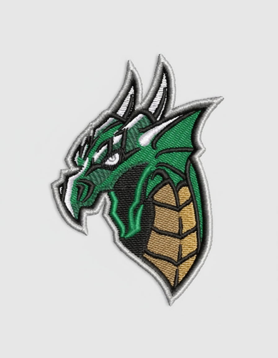 Dragon emblem patch on a grid background