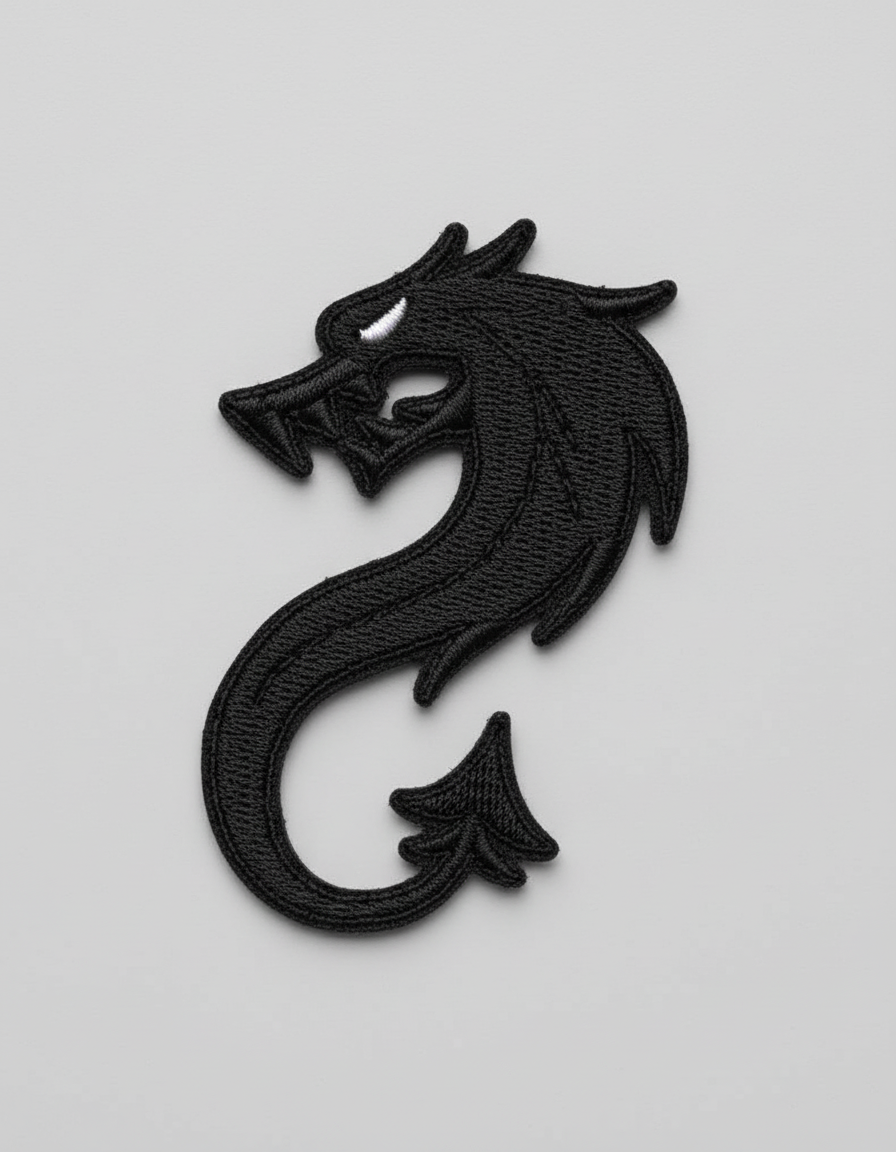 Black dragon silhouette on a grid background