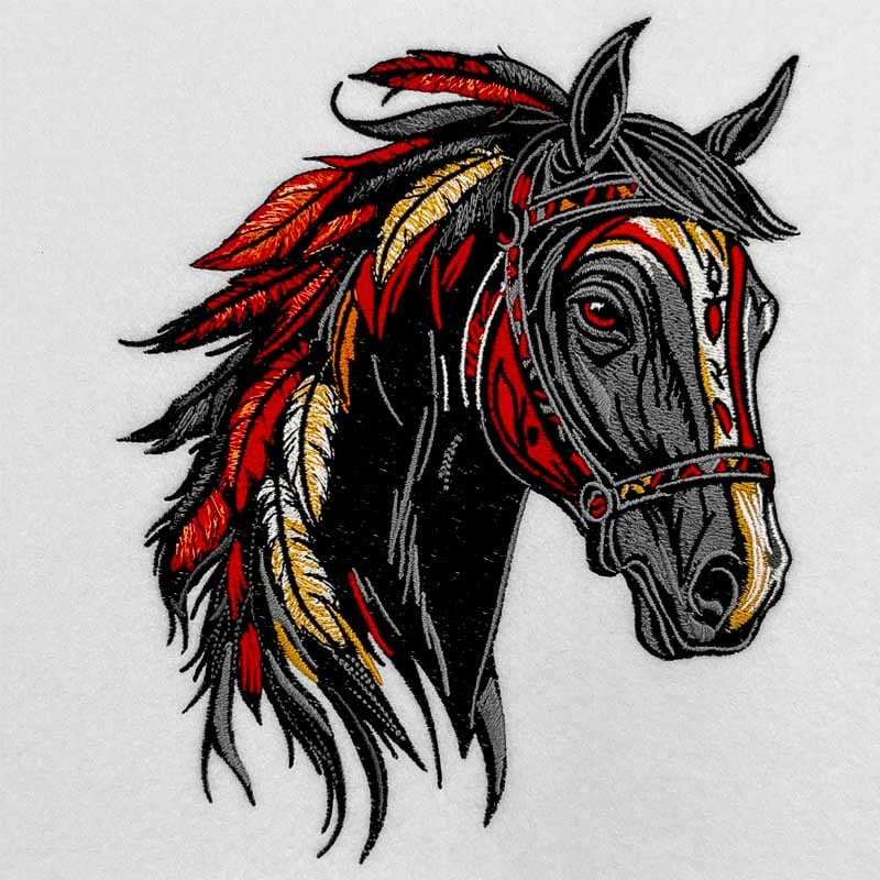 Jute tote bag with Free Spirit horse head embroidery in black and red