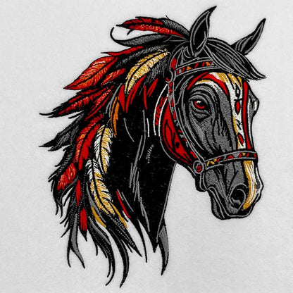 Jute tote bag with Free Spirit horse head embroidery in black and red