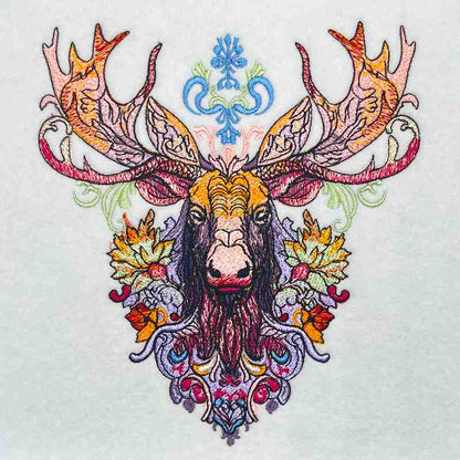 Timber Majesty: Vibrant Intricate Moose Embroidered Jute Tote