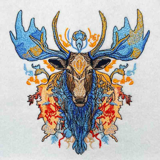 Ornate Style Embroidery Moose Design