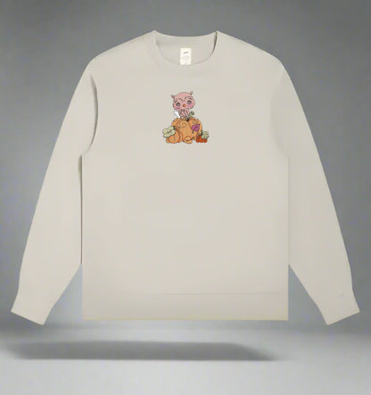 Owl Pumpkin Sweatshirt, Hoodie & Jute Tote ｜ Moonlit Wisdom Embroidery ｜ Dubai Artisan Nightwatch