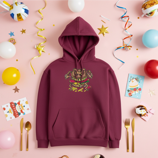 كنزة مطرزة بشعار "هيكس أوف ذا هانغري: كيرسد برجر" - إصدار "بوسيسد باتي" 🍔💀 | صناعة حرفية فردية