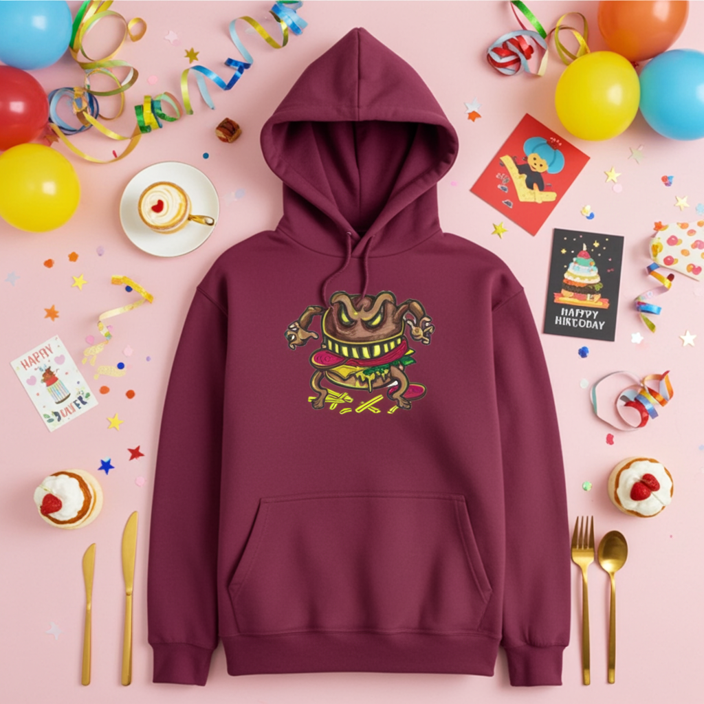 كنزة مطرزة بشعار "هيكس أوف ذا هانغري: كيرسد برجر" - إصدار "بوسيسد باتي" 🍔💀 | صناعة حرفية فردية