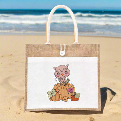 Owl Pumpkin Sweatshirt, Hoodie & Jute Tote ｜ Moonlit Wisdom Embroidery ｜ Dubai Artisan Nightwatch
