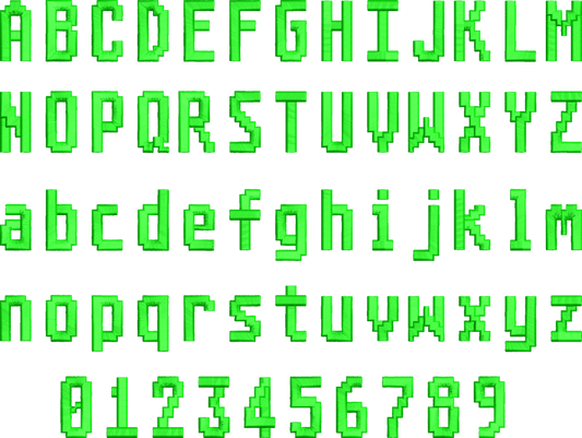 Atari Pixel Font Embroidery Designs – Bold Uppercase, Lowercase & Numbers